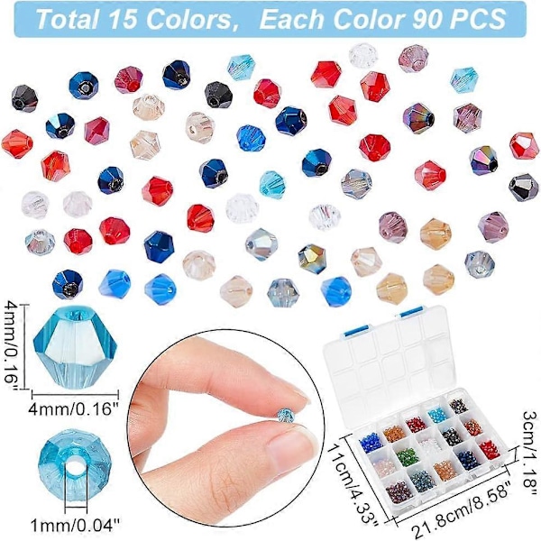 1500 stk. 4 mm Facetterede Bicone Rondelle Glasperler Briolette Krystal Tjekkiske Spacer Perler 15 AB Farver