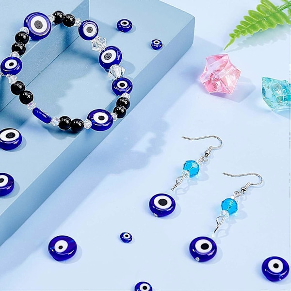 1 Ask 90 st Evil Eye Pärlor 3 Stilar Lampwork Glaspärlor Platta Runda Distanspärlor för Smyckestillverkning