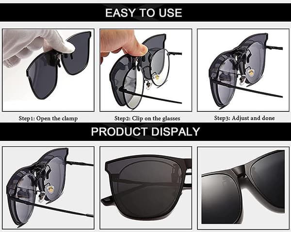 Clip-on solbriller - 3 par oversized polariserede clip-on solbriller til mænd og kvinder