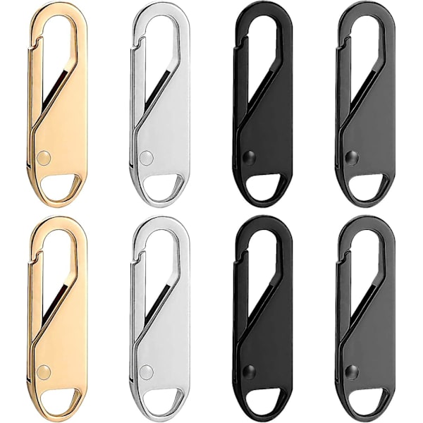 Dragkedja dragkedja ersättning, 8 stycken avtagbara dragkedja dragkedja flikar för bagage kläder jackor ryggsäckar stövlar plånbok kappa(silver, svart, guld, pistol svart)