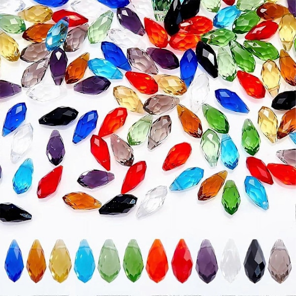 100 st Facetterade Tårförmade Glaspärlor 10 Färger Transparenta Vattendroppskristallglaspärlor Toppborrade Droppspärrpärlor för DIY-Hantverk Smycken Halsband