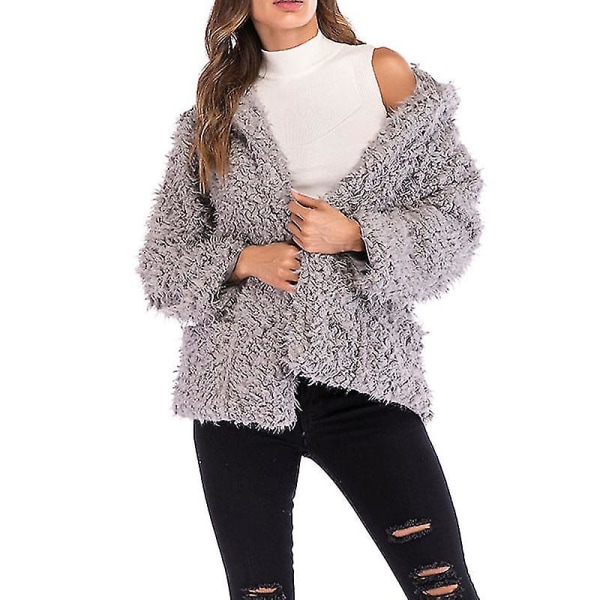 Kvinnor Huvtröja Kort Rock Casual Långärmad Lös Faux Shearling Dragkedja Varm Cardigan L B