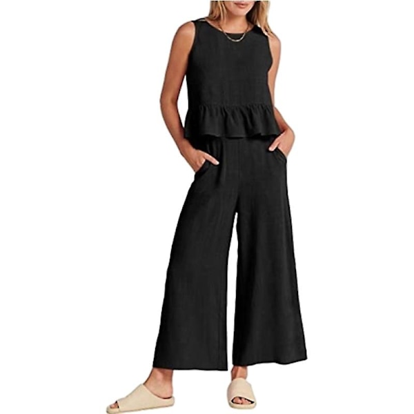 Sommersæt til kvinder, 2-delt, afslappet tanktop og bukser Black M