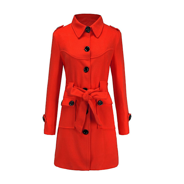 Dam vinter trenchcoat enkelknäppt slips midja vintage mode filt rockar XL Red