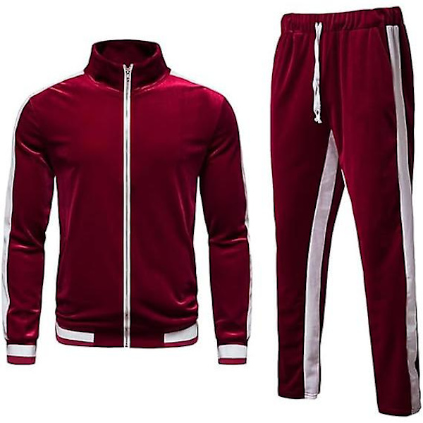 Mjukisdress i sammet för män, avslappnad jacka och byxor Red XL