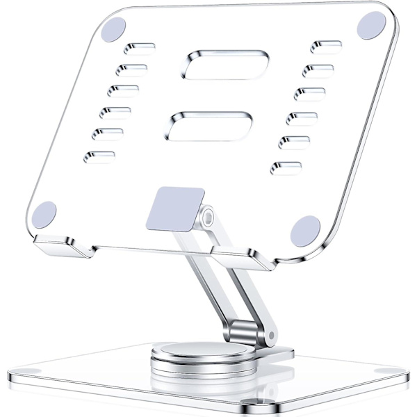 Akryylinen tablettiteline 360° kääntyvällä jalustalla, kokoontaitettava säädettävä läpinäkyvä tablettiteline pöydälle kotiin, yhteensopiva iPad Pro Air Minin kanssa