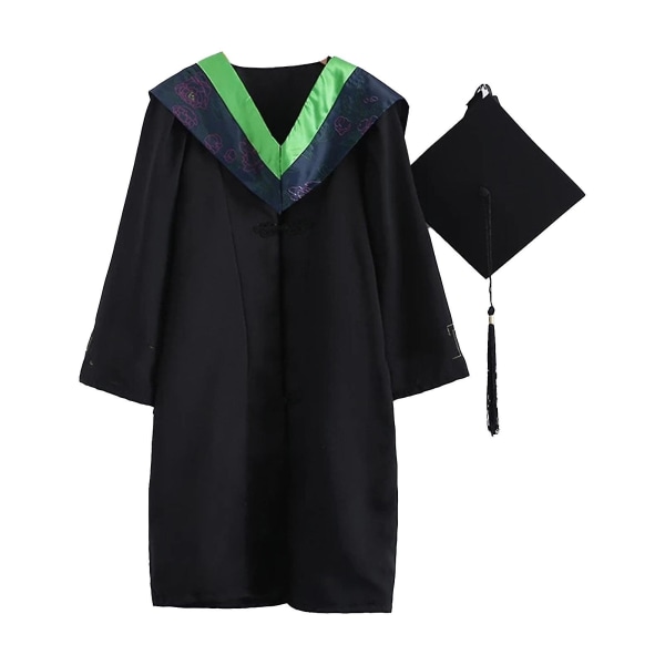 2021 Voksen Graduation Gown Lang Erme Universitet Akademisk Kjole Glidelås Lukking Plus Størrelse Graduation Gown Robe Mortarboard-cap B Green S