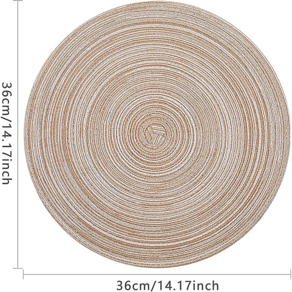 Pöytätabletit, pyöreät PP-punotut pöytätabletit, 6 kpl, pestävät, lämmönkestävät, liukumattomat, 36 cm, kahvinvärinen