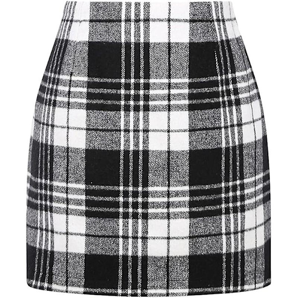 Naisten korkeavyötäröinen ruutuhame, vartalonmyötäinen lyijykynähame minihameena villasta Grey XL