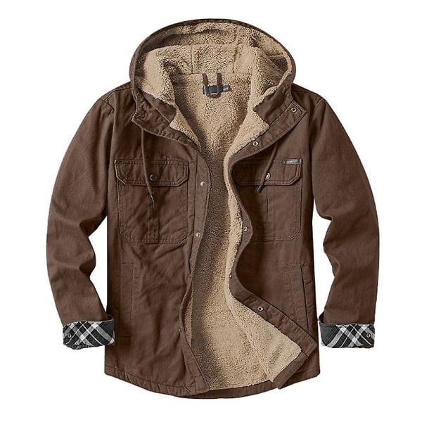 Herr Cargo Hooded Jacka, Vinter Varma Foder Termisk Jacka Rock Brown L