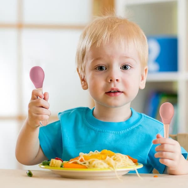 Bambus Babyskeer med Bløde Buede Silikonespidser til Tumlinger og Spædbørn style2