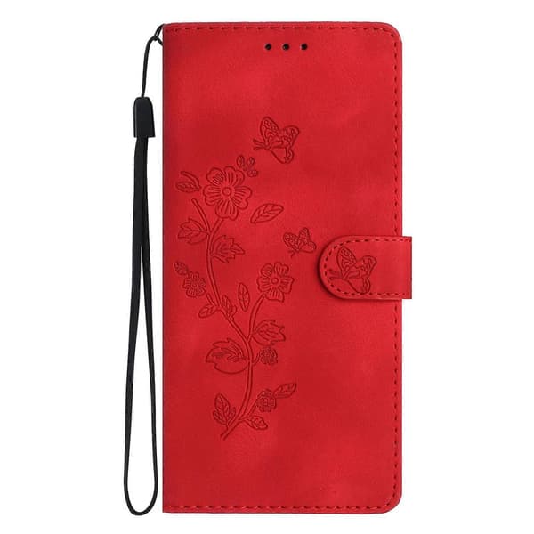 Blomster Læder Etui Til Motorola Moto G9 / G9 Play / E7 Plus Red