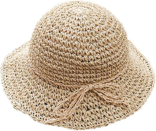 Flickbar vikbar packbar bredbrättad sommar solhatt strandhalmhatt för småbarn barn beige