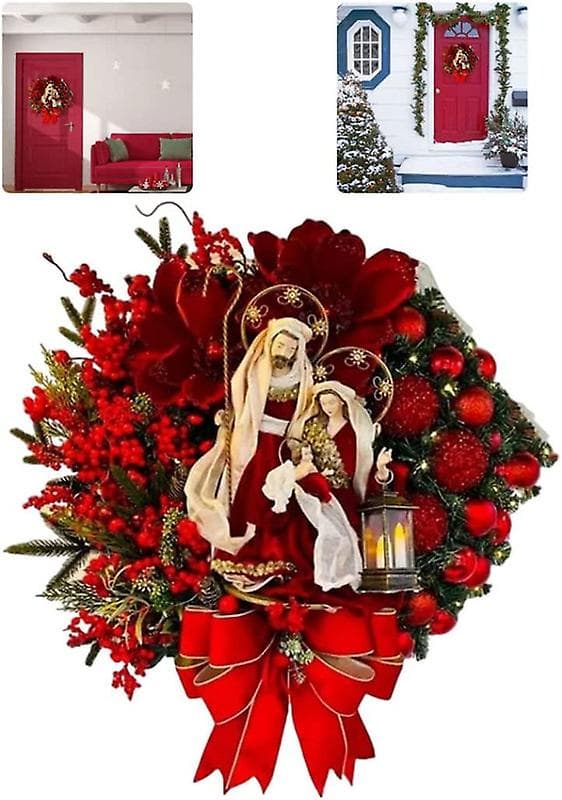 Julekrans med lysende julekrybbe, julepynt dekoration hellig julekrans dekor Style B 30CM
