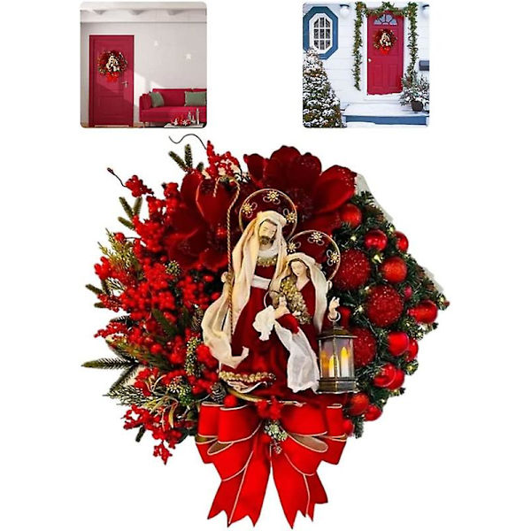 Opplyst Julekrybbe Julekrans, Julepynt Dekor Hellig Julekransdekor Style C 40CM