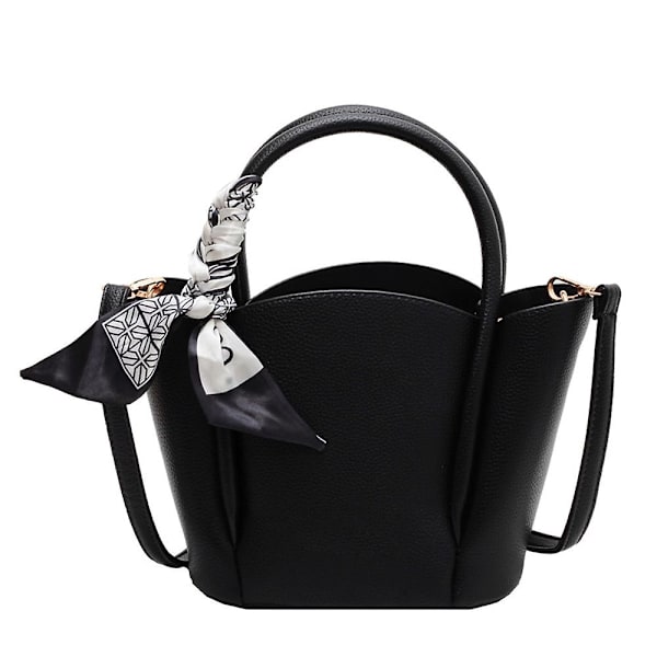 Ny Håndveske Messenger Bag Pu Lær Bærbar Bøtteveske black