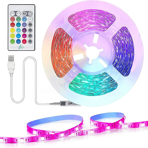2m LED-stripe, RGB LED 5050 Flerfarget Selvklebende Lys med Fjernkontroll, 16 Farger og 4 Moduser Bak TV LED-belysningsdekorasjon for Hjem, Kjøkken