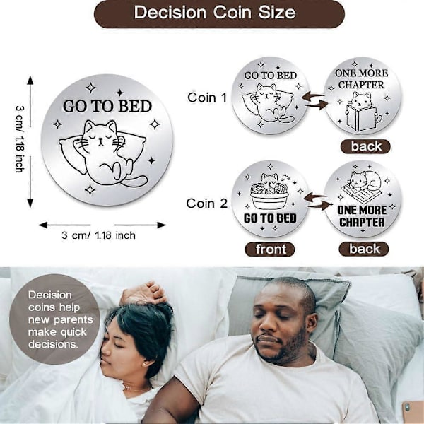 2 st Funny Destiny Flip Coins GO to Bed Beslutningsmynt En Till Kapitel Utmaningsmynt Dubbelsidigt Beslutningsmynt Flip Coin för Spelbokälskare Läsare