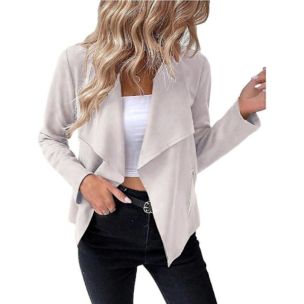 Dam Läderjacka, Blixtlås Motorcykeljacka Casual Kort Rock Ytterkläder Beige XL