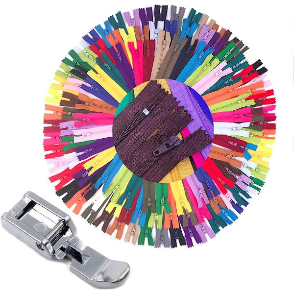 75 stk. 20 tommer, 14 tommer og 9 tommer blandet størrelse nylon spiral lynlås bulk med lynlås trykfod til syhåndværk (25 farvede lynlåse)