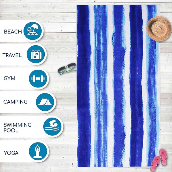 Strandhandduk  Överdimensionerad 75*150cm Sandfria handdukar, Camping Sport Strandtillbehör, blå Tie Dye Blue Stripes
