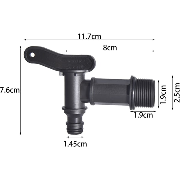 Muovinen säiliöhana, IBC-vesisäiliöadapteri, puutarhaletkun hana-adapteri, 3/4\" (2 kpl)