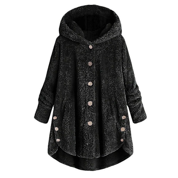 Kvinnors vintervarma fluffiga överrock knappjacka toppar lös huva ytterkläder 3XL B