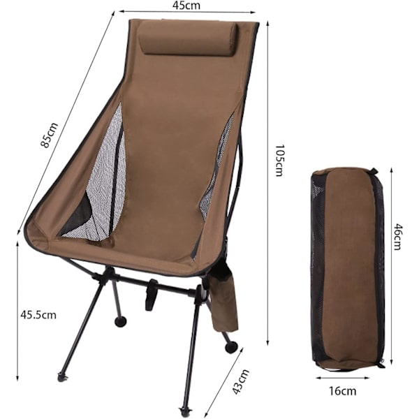 Hopfällbar Campingstol Ultralätt Bärbar Andningsbar Aluminiumlegering Ramstol För Fiske För Camping, Picknick, Fiske Och Andra Utomhusaktiviteter brown