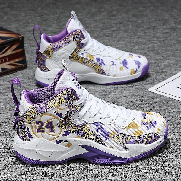 Herre Basketballsko Letvægts Åndbare Vandresko Atletiske Mode Sneakers 3D8909 WhitePurple EU 36