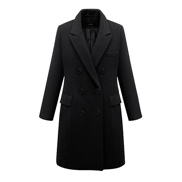 Kvinnors Dubbelknäppta Peacoat Krage Vinter Klassisk Filt Lång Jacka XL Gray