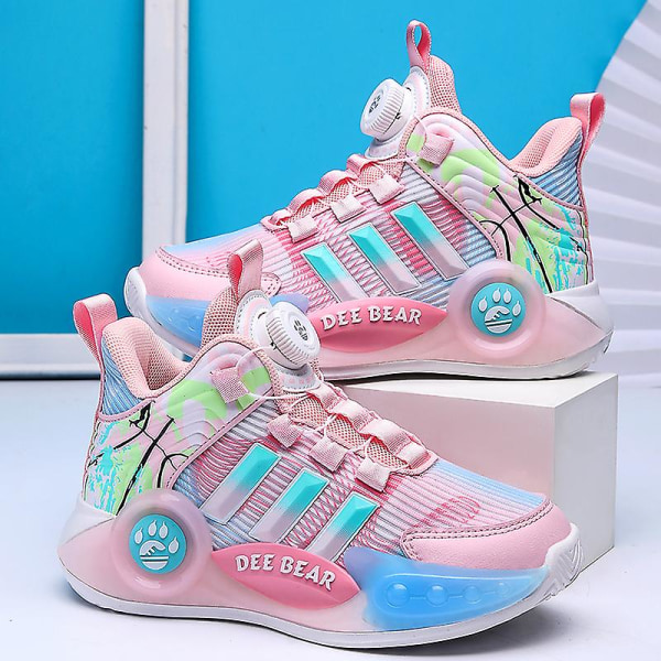 Pojkar Basketbollskor Hög Ovandel Andas Sport Skor Anti Slip Mode Sneakers 3F299 Pink EU 29