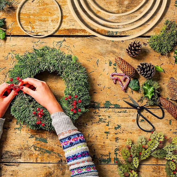 Kransringar, 14-pack 7 storlekar (4 5 6 7 8 9 10 tum) Trä Bambu Blomsterkrans Macrame Hantverk Ringar För Diy Drömfångare, Bröllopskrans De