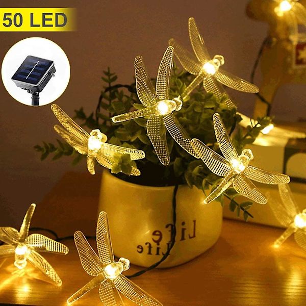 50 LED aurinkokennovalot ulkokäyttöön, sudenkorento-valot 8 valotilalla, vedenpitävä valaistus