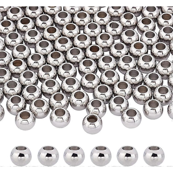 100 st Runda Metallpärlor Rostfritt Stål Runda Distanspärlor 8mm