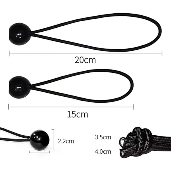 Bungee Cords med Kugler, Bungee Cord med Kugle - 10 stk. Elastiske Tarp Bungees - Kraftige Canopy Bungee Cords med Kugle, Tarp Bungee Cords