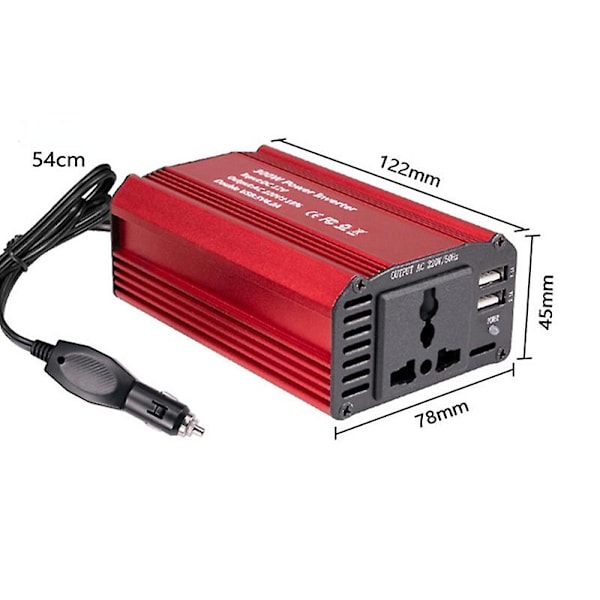 300w Bil Power Inverter Dc 12v Til 110v Ac Power Invertere Til Køretøjer Konverter Usb-c Pd65w/18w Usb Hurtig Opladning Porte Biloplader Adapter (rød)