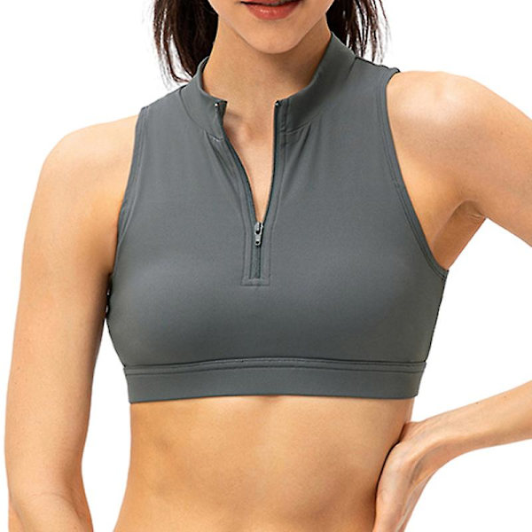 Naisten vetoketjulliset urheiluliivit, painijanselkä, langattomat, topatut joogaliivit GRAY 2XL