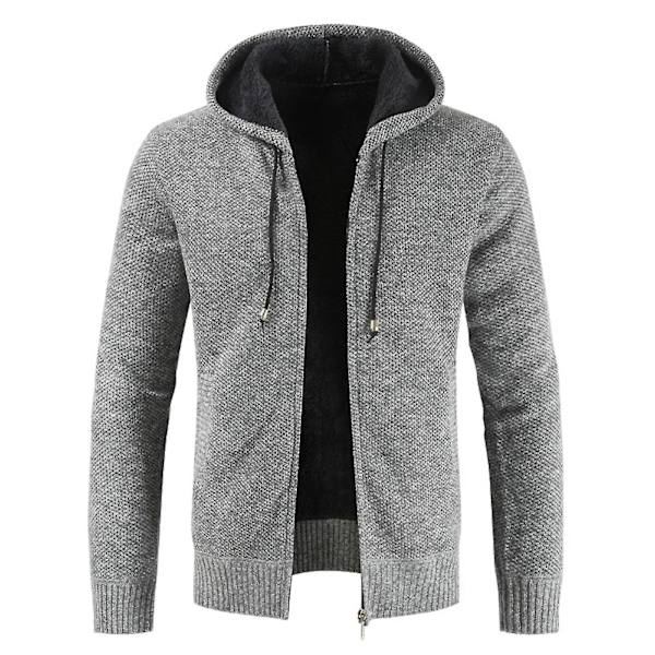 Herre Casual Strik Hættetrøjer Lynlås Hætte Fleece Langærmet Sweatshirt Vinter Opvarmning 4XL Light Grey