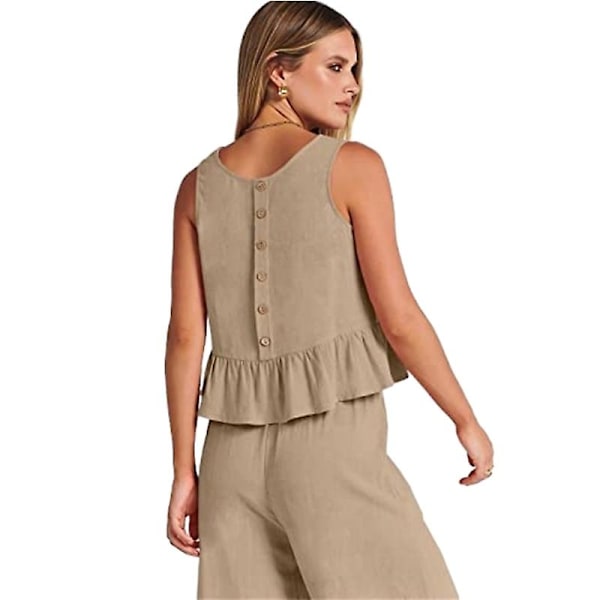 Sommersæt til kvinder, 2-delt, afslappet tanktop og bukser Khaki M