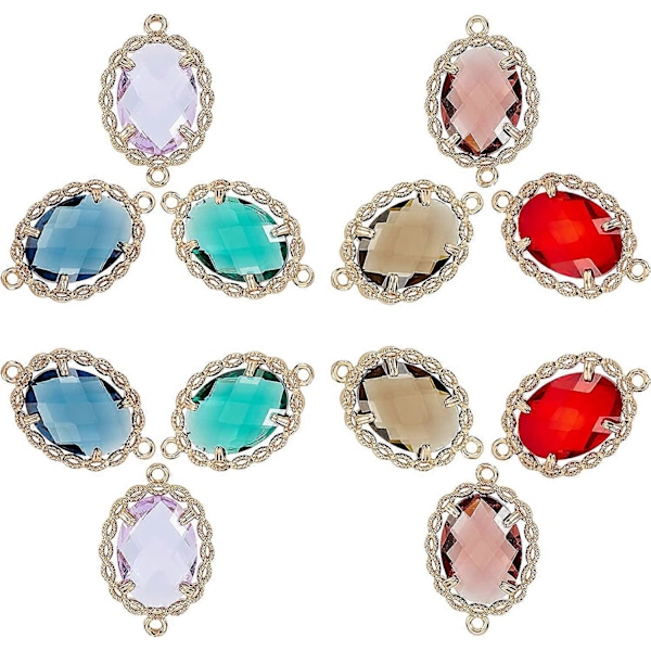 1 Ask 6 Färger Transparenta Glaslänkar Kontakter Ovala Kristall Rhinestone Hängen Legering Fasetterad Berlock med Dubbel Ögla Smyckesfynd för Kvinnor D