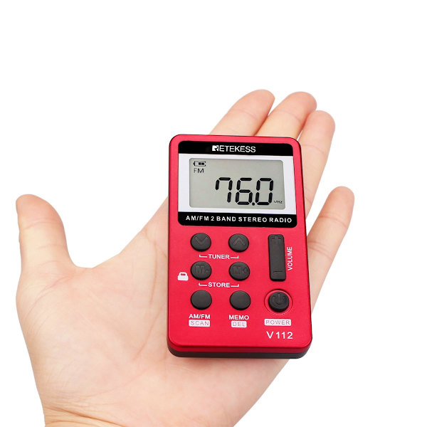 V112 Liten Mini Radio, Fickradio med Hörlurar, FM AM, Batteri, Sömntimer, för Jogging, för Seniorer