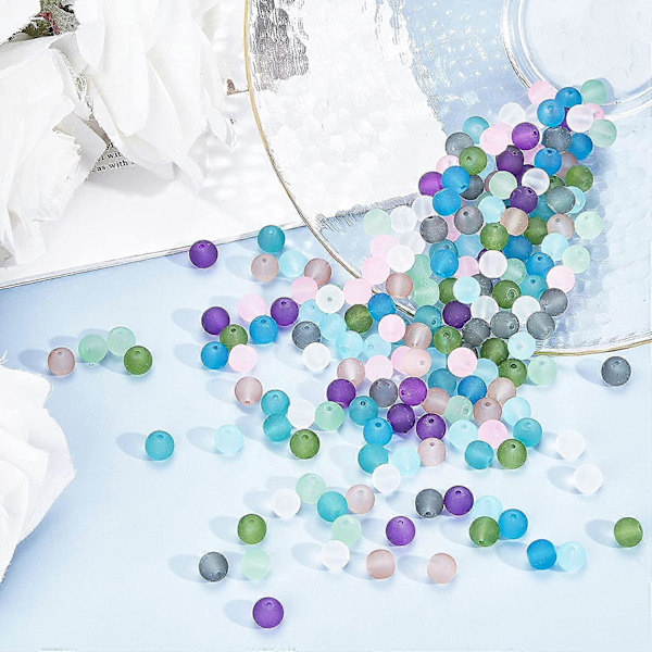 250 st Frosted Glaspärlor 8mm Godisfärgade Frosted Pärlor Bulk Sommarblå Lösa Pärlor Distanser