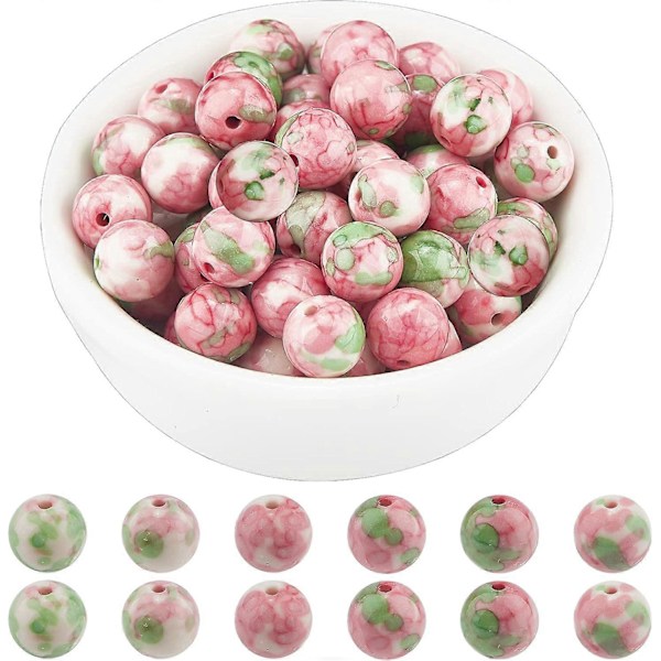 Noin 100 kpl kivisiä helmiä 8mm Synteettinen Ocean White Jade pyöreitä helmiä Jalokivi löysiä helmiä rannekorun kaulakorun korujen valmistukseen (reikä: 0,8 mm)