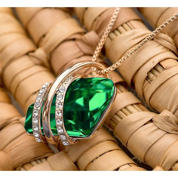 Önskestenshängehalsband med födelsestenskristall, 18k roséguldpläterad/silverton, 18" + 2" Emerald Green -