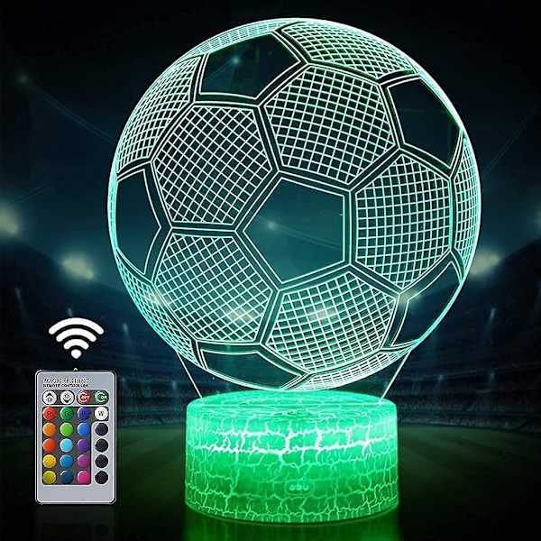 Fotball 3D Illusjonslampe, Fotballgaver til Gutter Jenter, 3D Nattlys med 16 Farger Endre Fjernkontroll, Dekorativ Bordlampe, Kreativ Bursdag