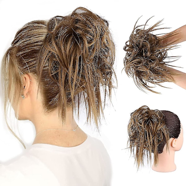 Hårstrikk med rufsete knute, elastisk strikk, hårforlengelse, syntetisk hår, scrunchies, hårpynt for kvinner (rufsete oppsatt knute, Me