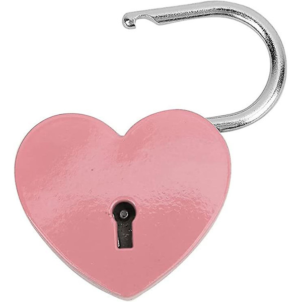 Hjärtformad metallås med nyckel Färgglad utsökt hänglås för hushålls smyckeskrin förvaringslåda dagbok bok 45x59mm, klädtillbehör Pink
