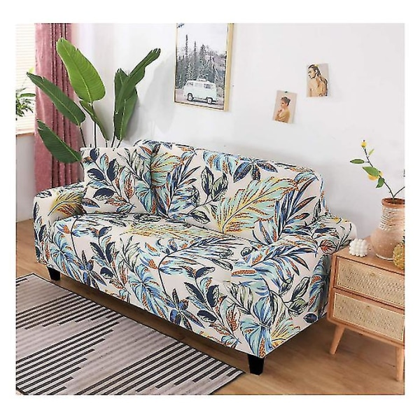 1-delad elastisk sofföverdrag för 4-sits soffa, tryckt sofföverdrag, universellt sofföverdrag, mjukt tvättbart möbelskydd (vit)
