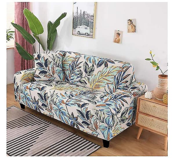1-delt Elastisk Sofatrekk for 4-seters Sofa, Trykt Sofatrekk, Universalt Sofatrekk, Myk Vaskbar Møbelbeskytter (hvit)