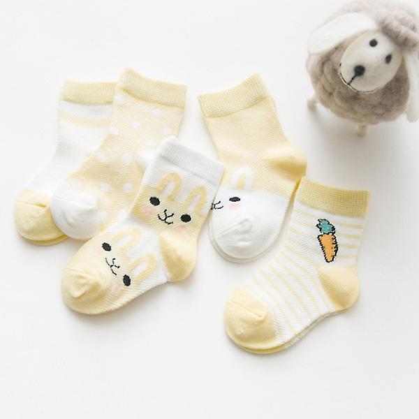 5 par söta tecknade barnsockor andningsbara tunna babystrumpor yellow XL(7-9Year old)